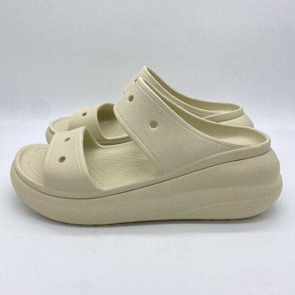 Crocs Classic Crush Sandals W12 M10 Bone Chunky Platform Wedge Two Strap Slides - Picture 4 of 12